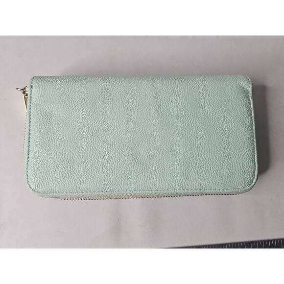 Steve Madden Zip Around Wallet Clutch Mint Green & Black w/ Outside Pocket - Picture 6 of 14